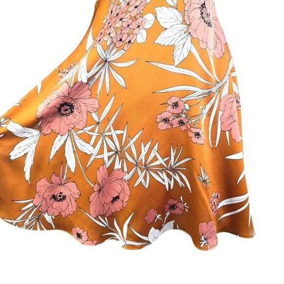 Express Faux Wrap Floral Rust Mustard Yellow Sexy Back Fit & Flare Mini Dress - Picture 7 of 9